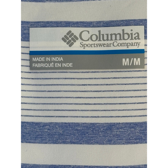 Women's Columbia PFG M White Blue Striped Short Sleeve Button Down Shirt - Picture 5 of 9